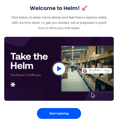 Welcome to Helm window with Start Exploring