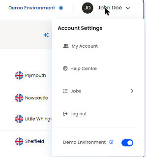 Account menu with the Demo Environment toggle