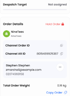 Order Details with the Hold Order link