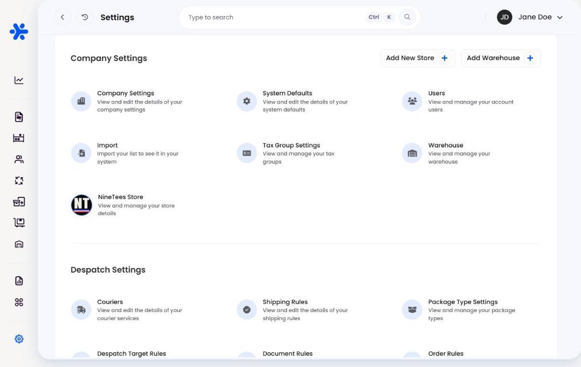 Company Settings group on the Helm Settings page