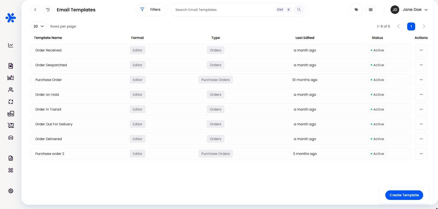 Email Templates page in list view