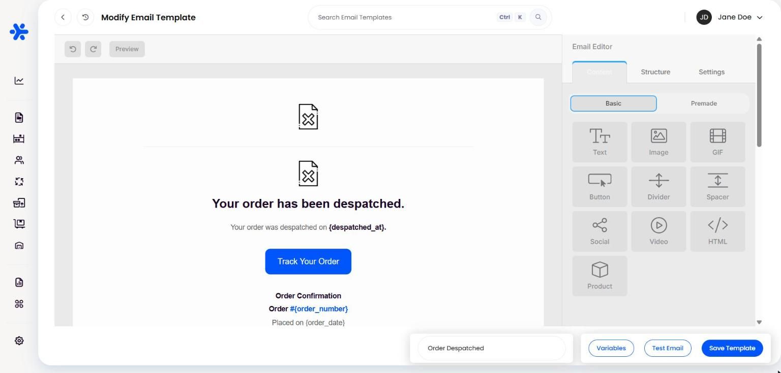 Modify Email Template editor