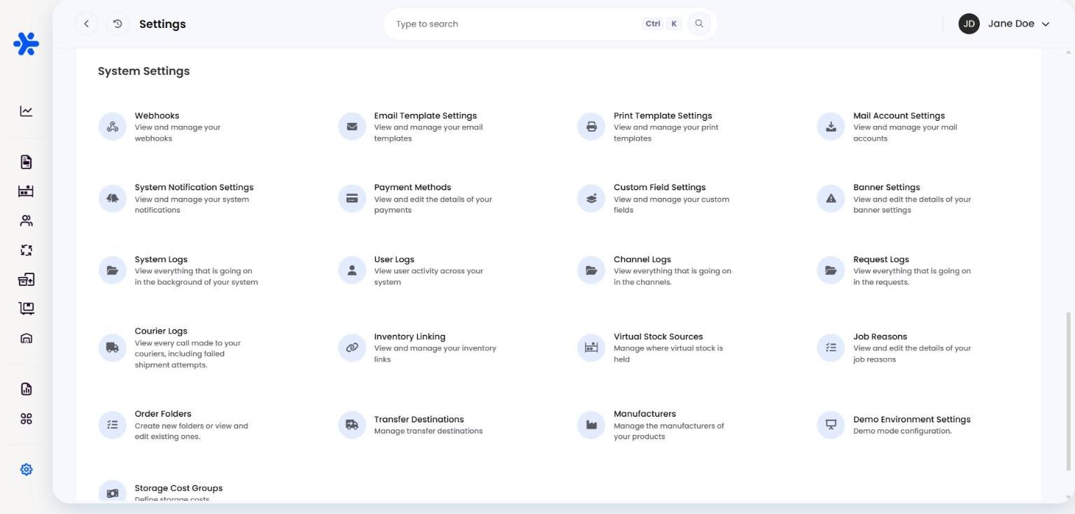 System Settings group on the Helm Settings page