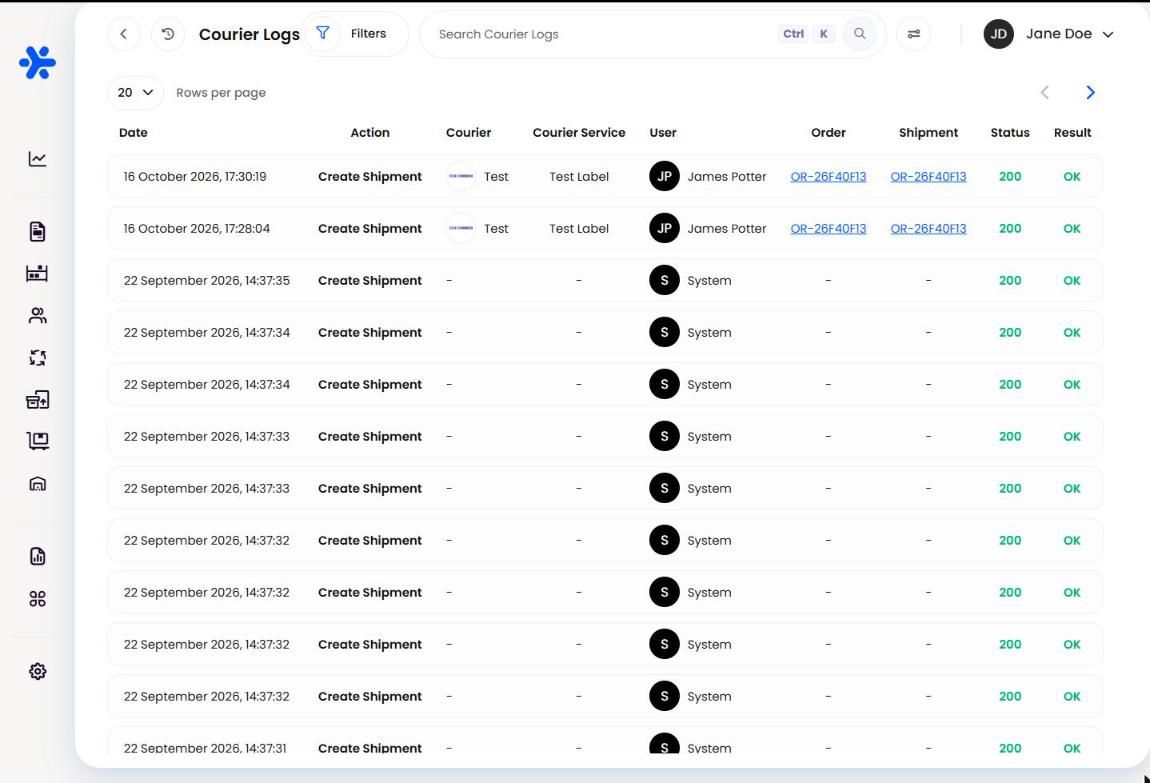 Courier Logs list