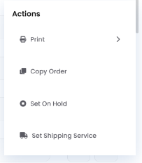 Quick actions menu on an order row